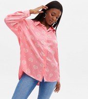 New Look Pink Heart Satin Oversized Shirt